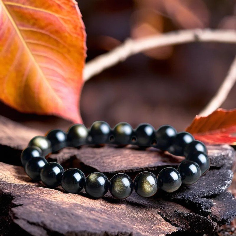 Bracelet Obsidienne Dorée