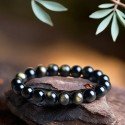 Bracelet Obsidienne Dorée
