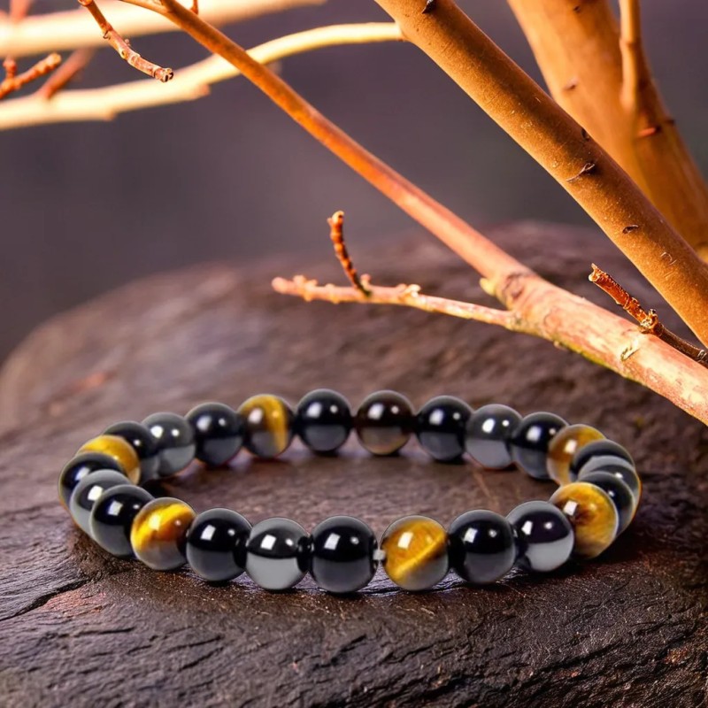 Bracelet Œil De Tigre Hématite Obsidienne