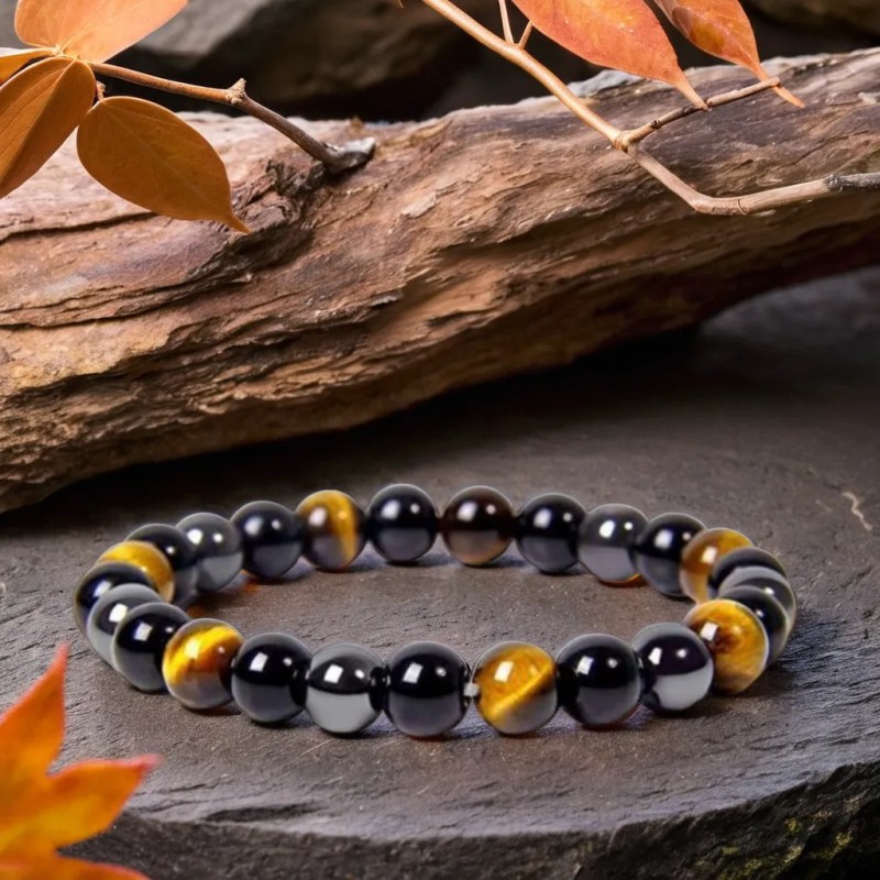 Bracelet Œil De Tigre Hématite Obsidienne